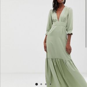 ASOS DESIGN TALL plunge tea maxi dress w/ pep hem